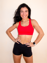 Load image into Gallery viewer, Red sports bra with a simple front, strappy back and light-medium support.
