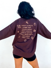 Load image into Gallery viewer, Brown oversized crewneck sweatshirt made of 80% cotton, 20% polyester, displaying a hand-drawn design for fall.