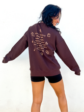 Load image into Gallery viewer, Brown oversized crewneck sweatshirt made of 80% cotton, 20% polyester, displaying a hand-drawn design for fall.