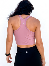 Load image into Gallery viewer, The purple Peachy tank is a comfortable cropped tank top with a built in sports bra made for everyday wear.