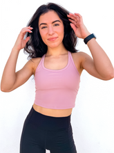 Load image into Gallery viewer, The purple Peachy tank is a comfortable cropped tank top with a built in sports bra made for everyday wear.