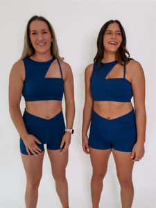 Blue Coffee Run Sports Bra provides a high neckline with ample support and comfort.