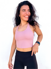 Load image into Gallery viewer, The purple Peachy tank is a comfortable cropped tank top with a built in sports bra made for everyday wear. 
