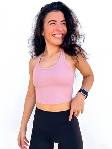 The purple Peachy tank is a comfortable cropped tank top with a built in sports bra made for everyday wear. 