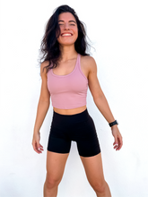 Load image into Gallery viewer, The purple Peachy tank is a comfortable cropped tank top with a built in sports bra made for everyday wear.
