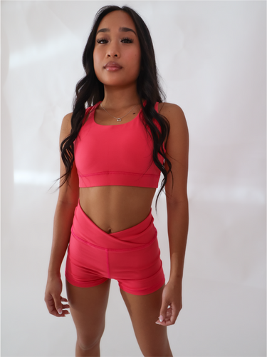 Pink Vanity shorts have an extra supportive high waist with a v-cut front.